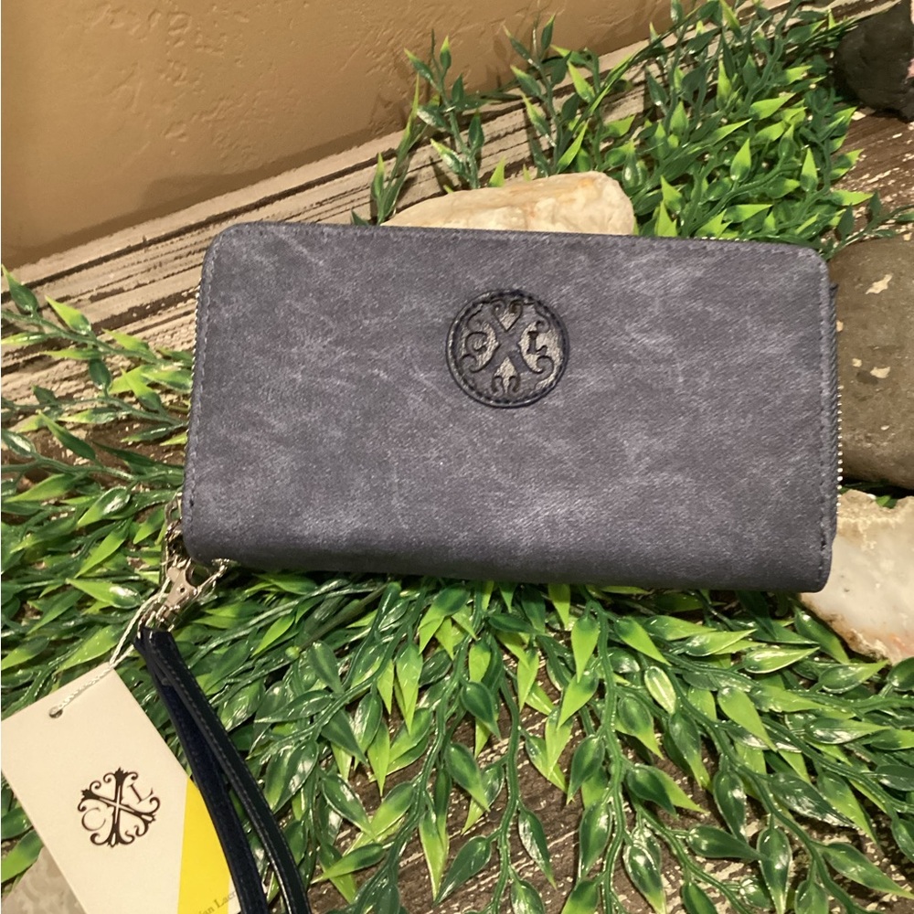 Chic Blue Wallet with Logo Emblem